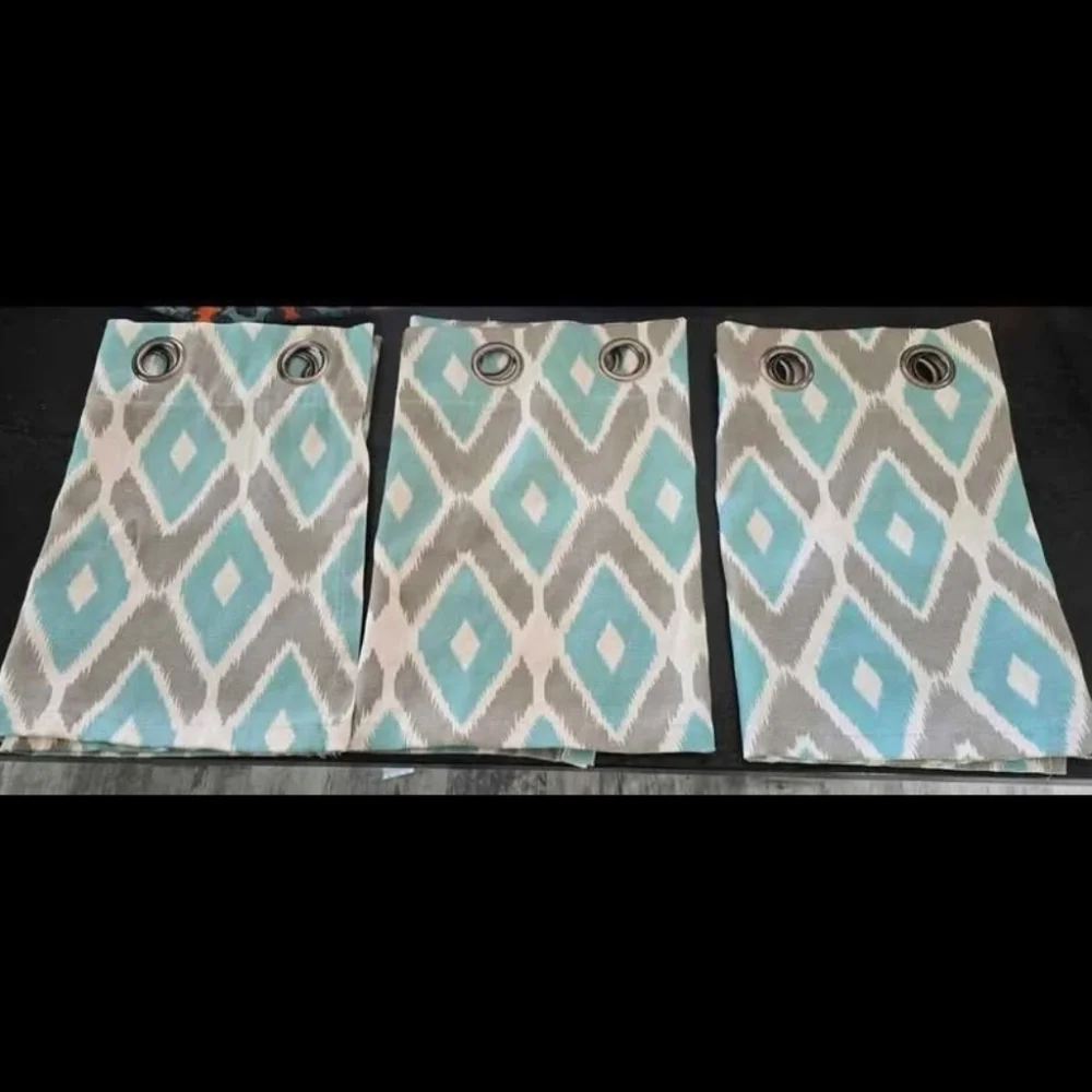 Madison Park Aqua and Gray Diamond Curtains Panels